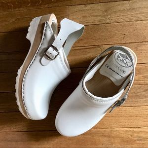 Authentic Swedish white leather clogs (never worn)